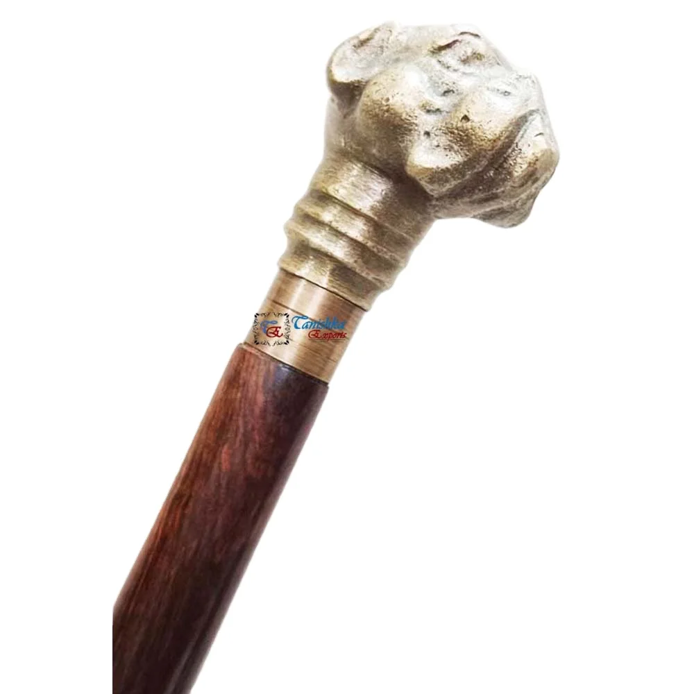 Antique Walking Stick Cane with Dog Head Handle Handmade Brass Walking Stick Dog Head Handle Wooden Walking Stick For Men/Women