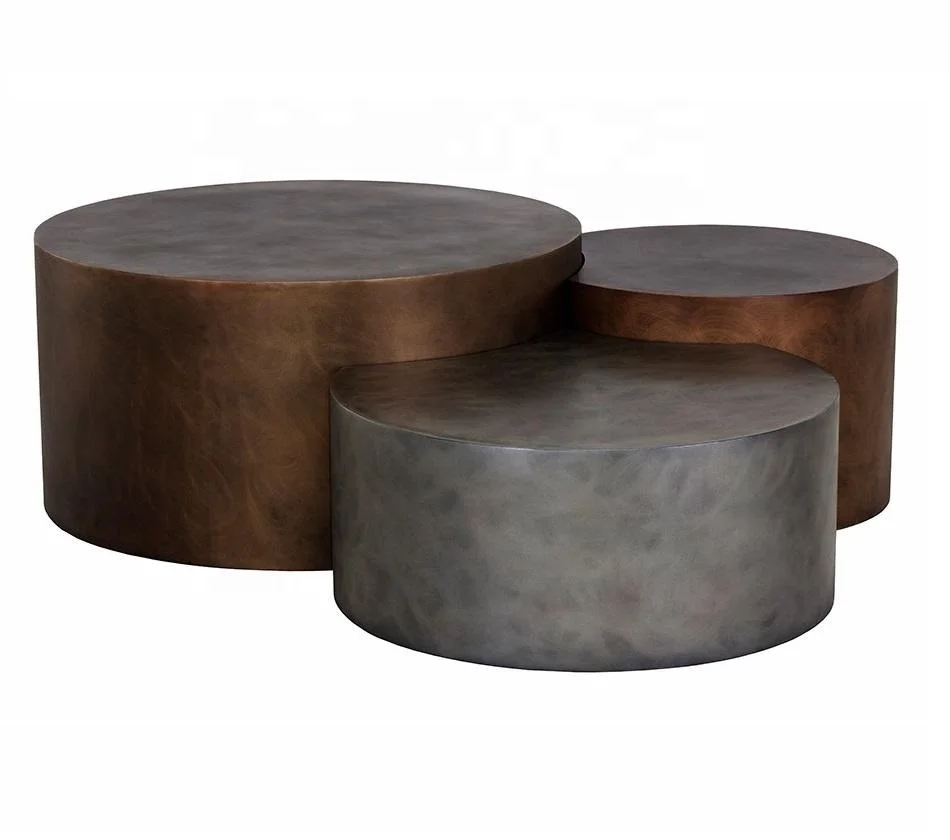 Cluster Coffee Table Set of 3 Wholesale Modern Design Iron Frame Drum Shape Coffee Table Luxury Marble Tea Table
