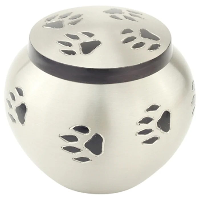 Brass Silver Pet Urn  Memorial Metal Cremation  for Dog and Cat Ashes Paw Print Hand Carved Urn for Pets Medium Pewter Urns