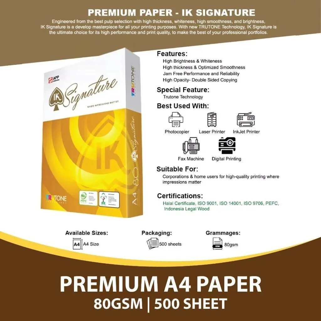 Factory supply IK Yellow A4 copy paper 100% natural wood pulp superior quality ideal for office use and bulk printing orders