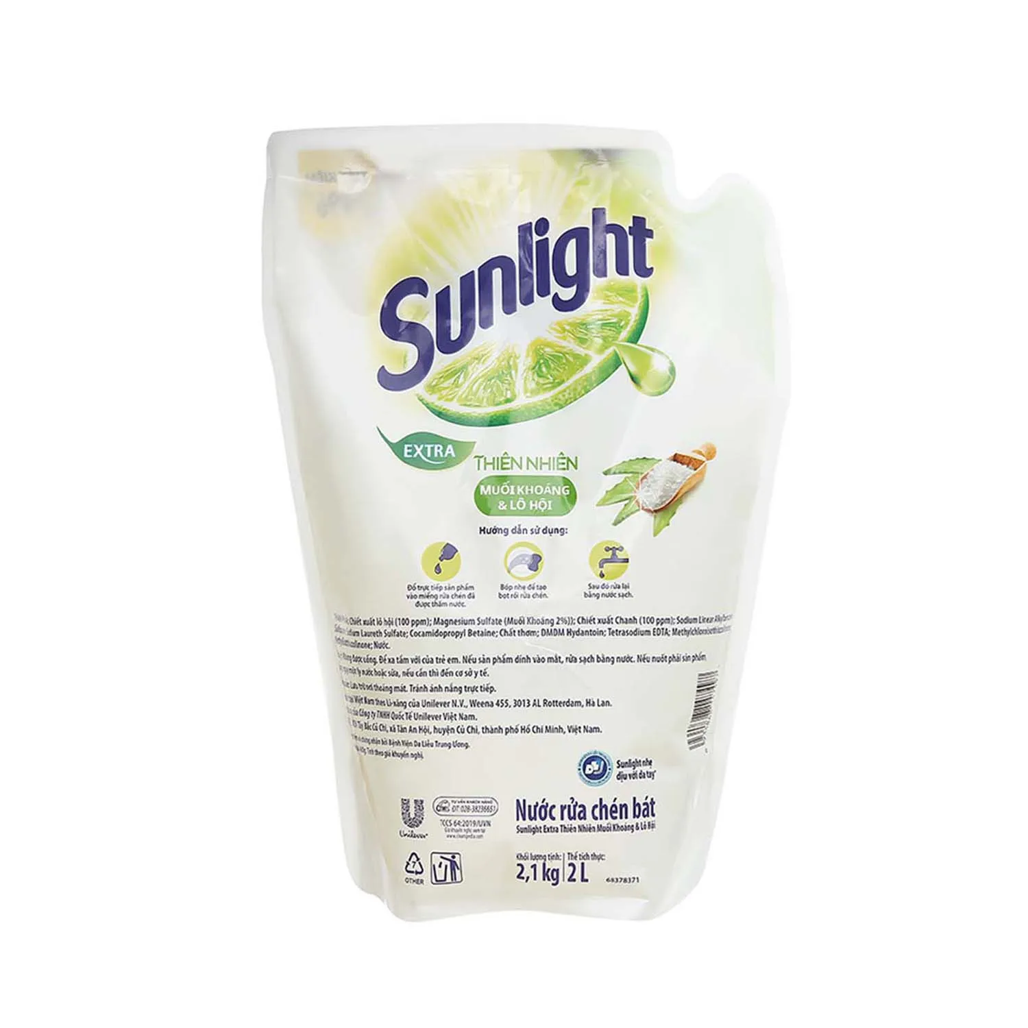 Free sample Sunligh-t Dishwashing Liquid bag 2.1kg extract mineral salts and aloe vera detergent dish washing soap from Vietnam
