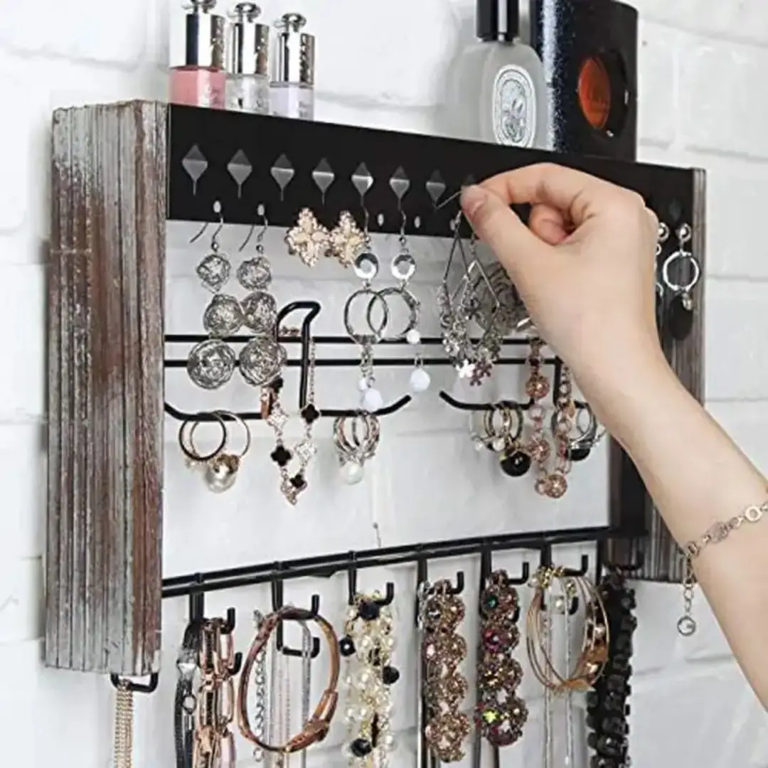 Metal 2 tier Jewelry Organizer Hooks Stainless Heavy Duty Wall Mounted Space Saving Storage For Precious Set Charms Bracelet