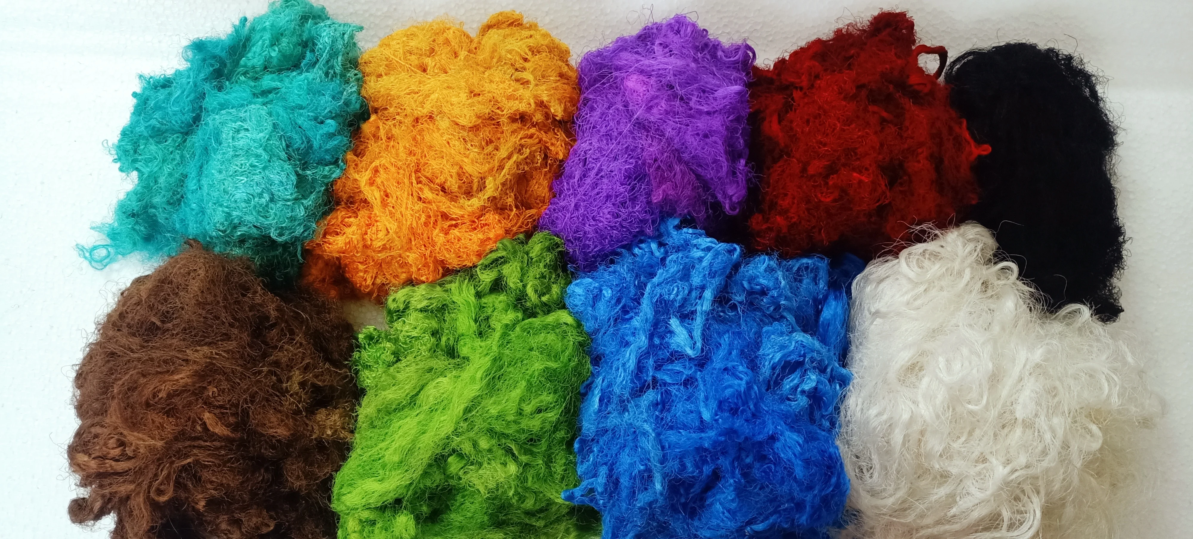 custom made dyed single solid colored sari silk waste fiber made from recycled sari silk waste ideal for textile spinners