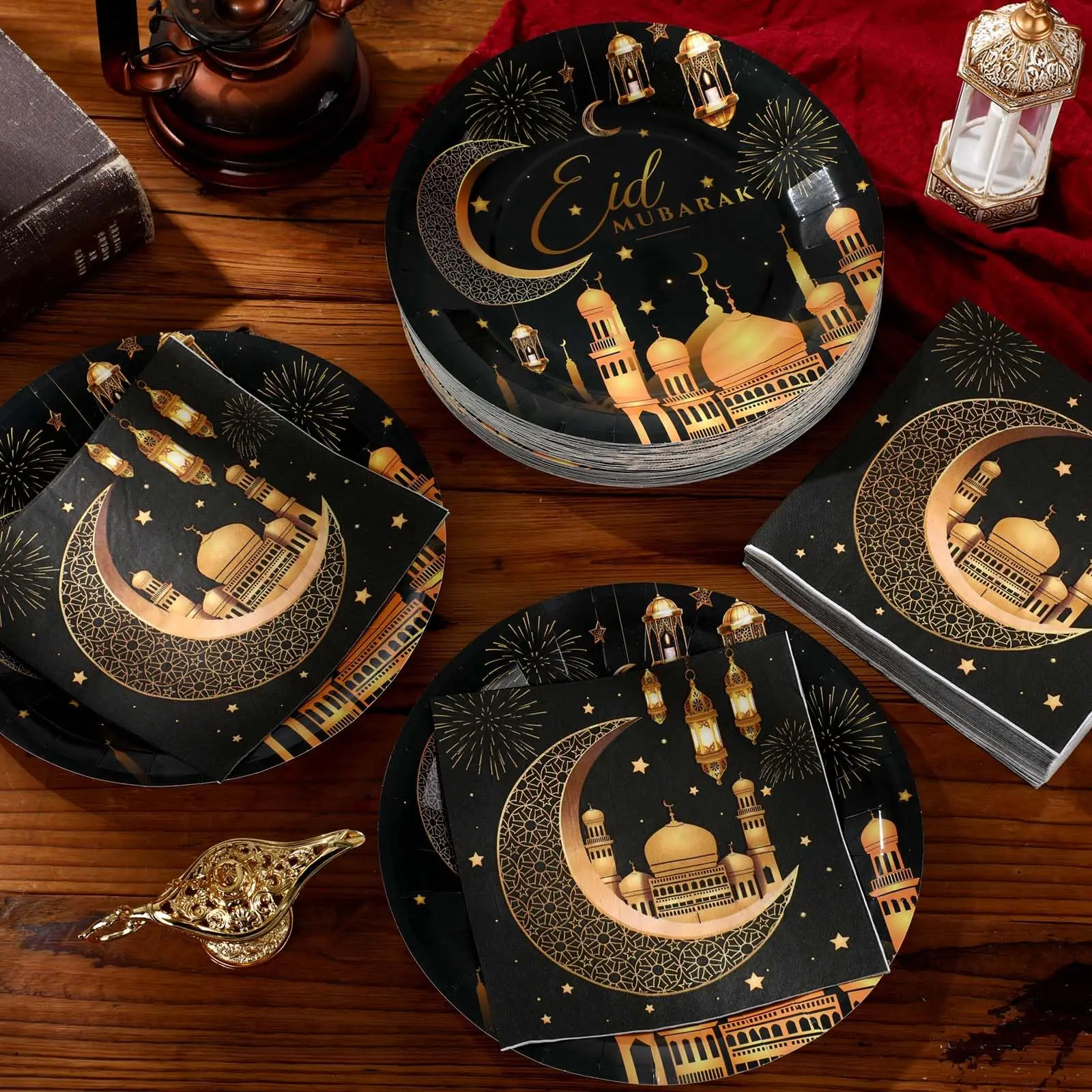 Eid Mubarak Paper Plate Cup Napkins 2025 Ramadan Kareem Decoration Muslim Islamic Festival Party Supplies Eid Al Adha Gifts