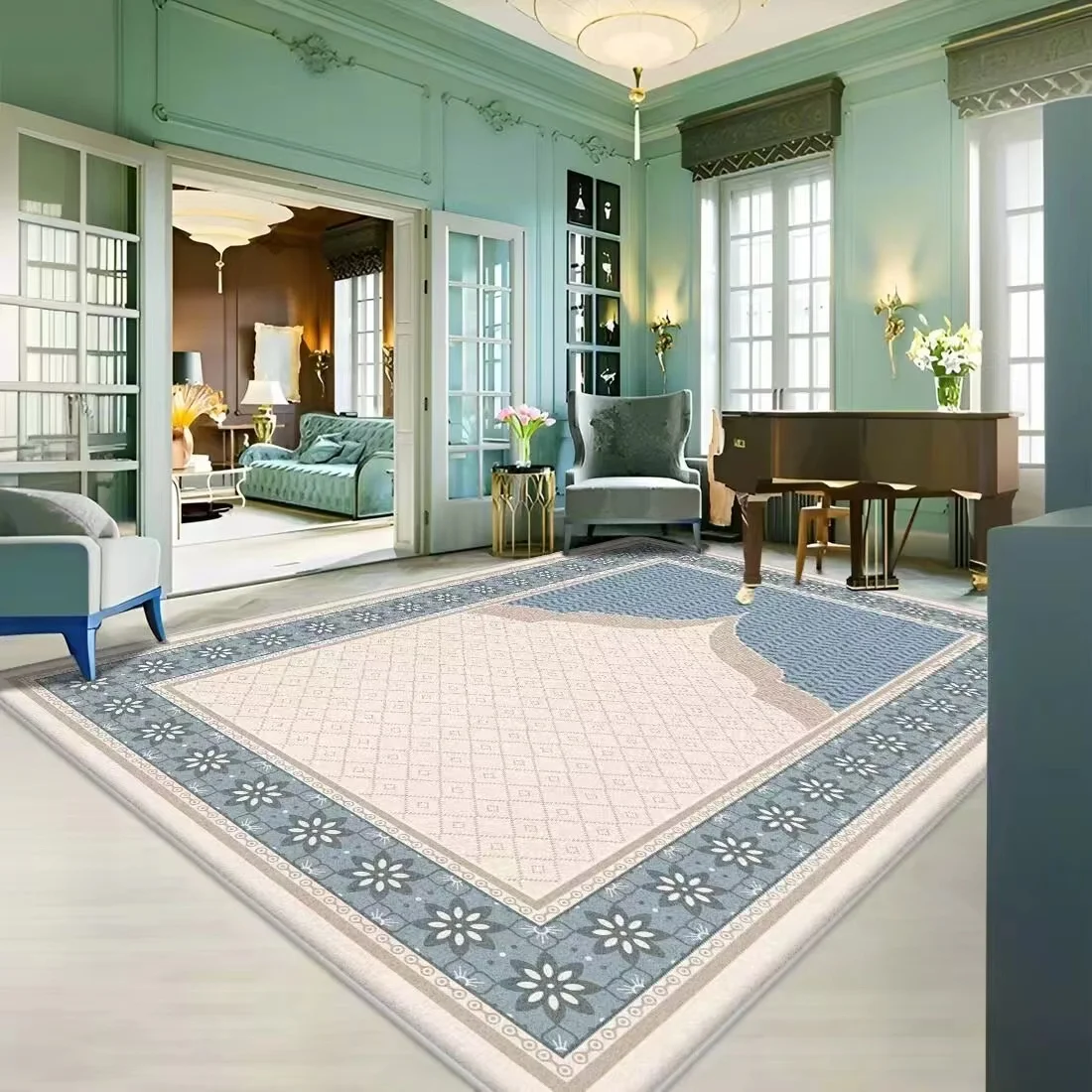 Vintage Medallion Non-Shedding Kitchen Laundry Floor Mat Throw Carpet Area Rugs for Living Room Office room