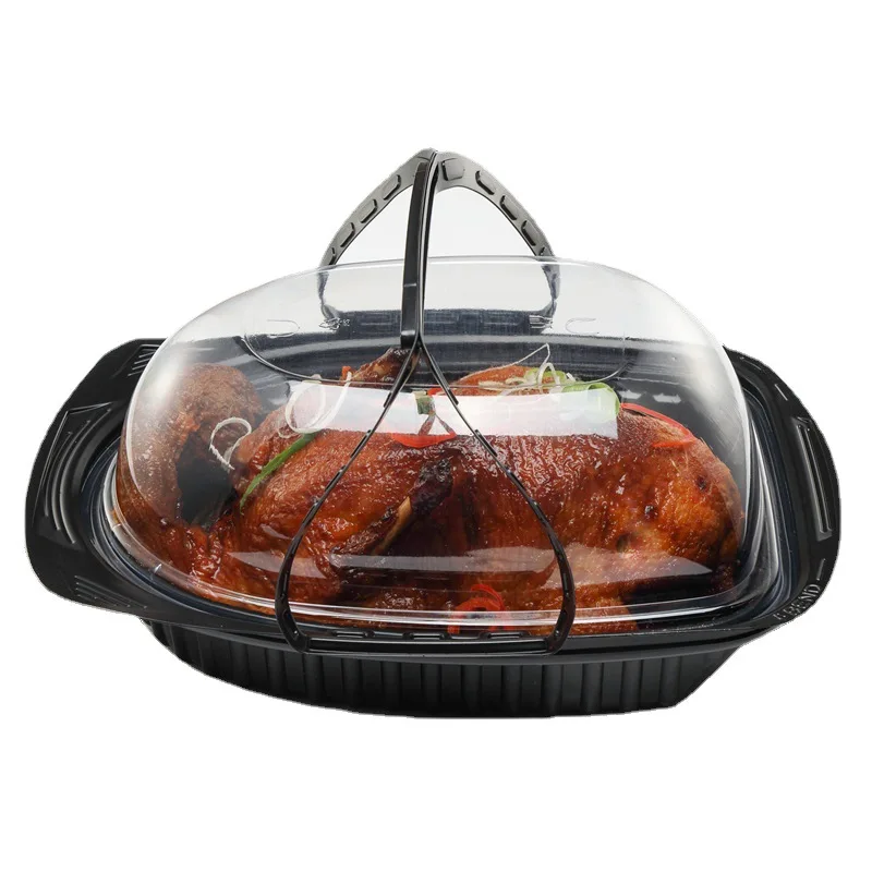 Portable Disposable Rectangular Turkey Roast Chicken Roast Duck Boxes Carrier Food Containers Fruit Packaging Box