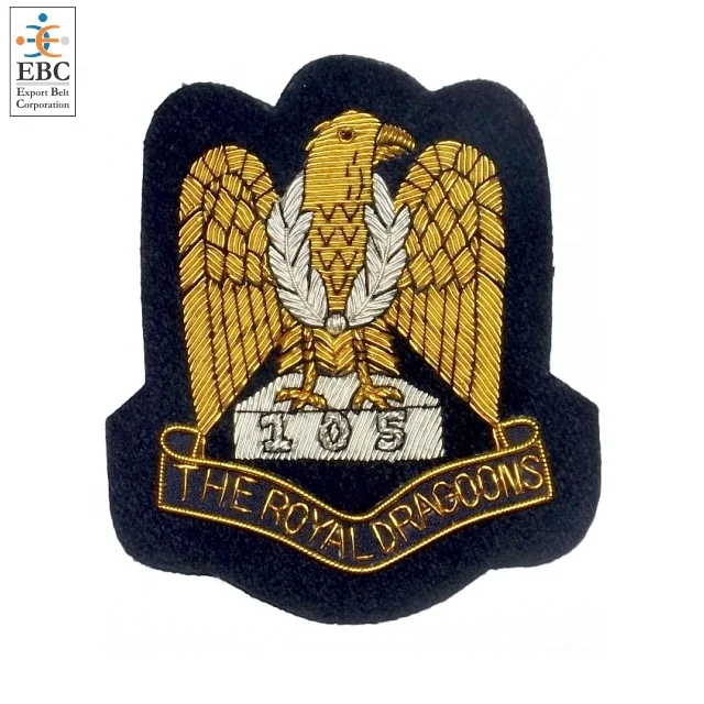 OEM Flying Eagle Gold Crown Bullion Hand Embroidery Hat Badge Patch Crest Emblem Insignia Personalized Custom Design and Sizes
