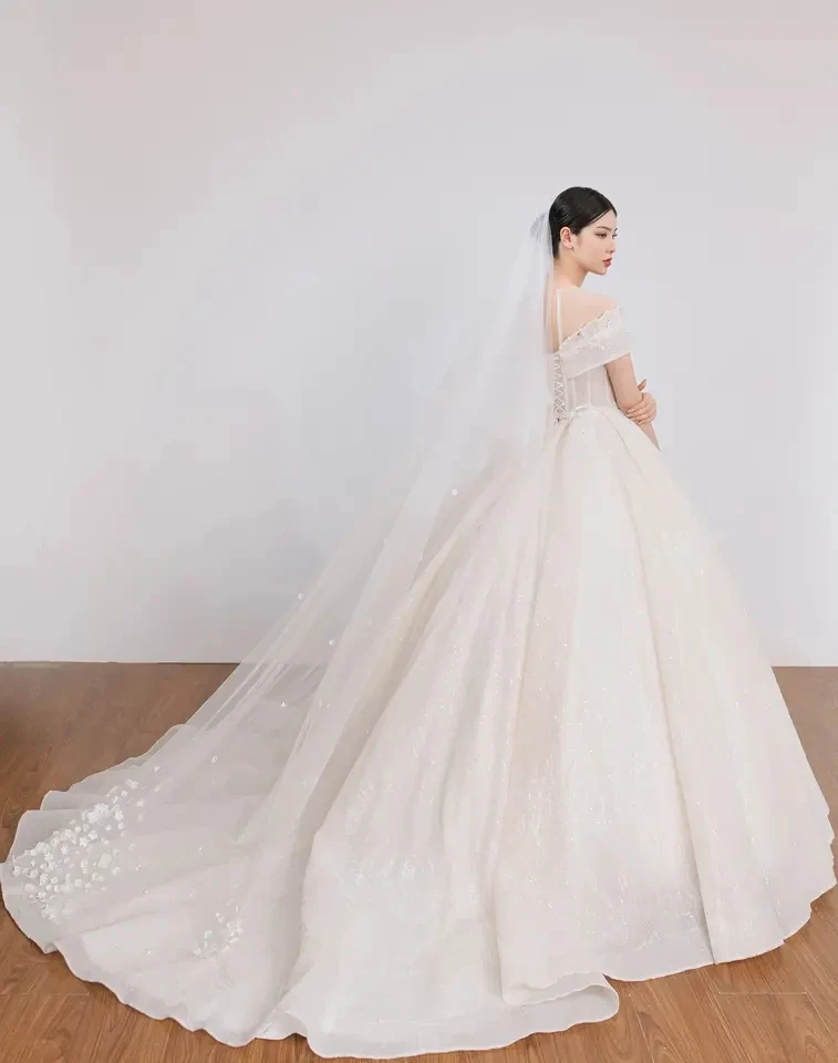 Sexy A-line bride dress Short Sleeves Romantic Lace Applique Tulle wedding dresses For women Gowns TNBPno32