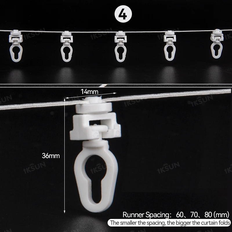 IKSUN Ripple Fold Curtain Track Runners S Fold Accessories Easy Installation Wave Fold Runners For Curtain Tapes