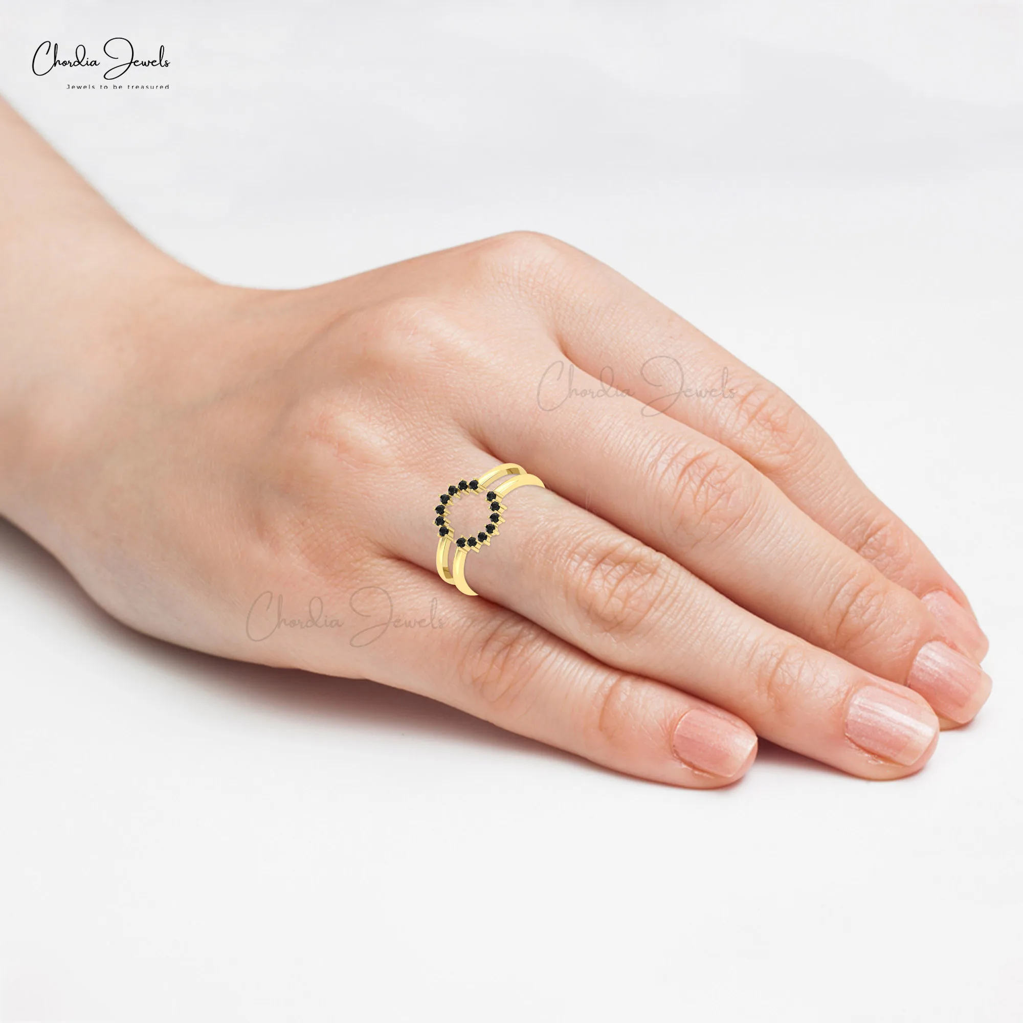 Hot Selling Products 2024 14k Solid Gold Black Diamond Stacking Ring 1.5mm Round Cut Engagement Rings For Women Wholesale Items