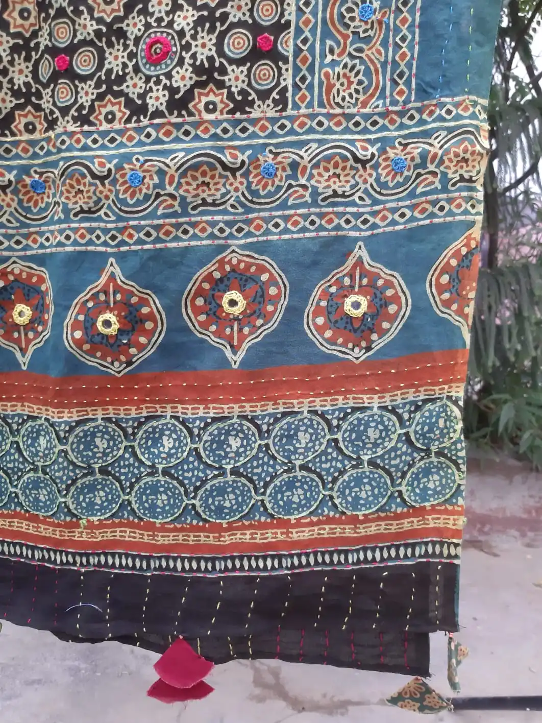 Beautiful Hand Block Printed Cotton Mirror Work Dupatta For Women Neck Accessory, Cotton Scarf with Border Printed, Embroidered