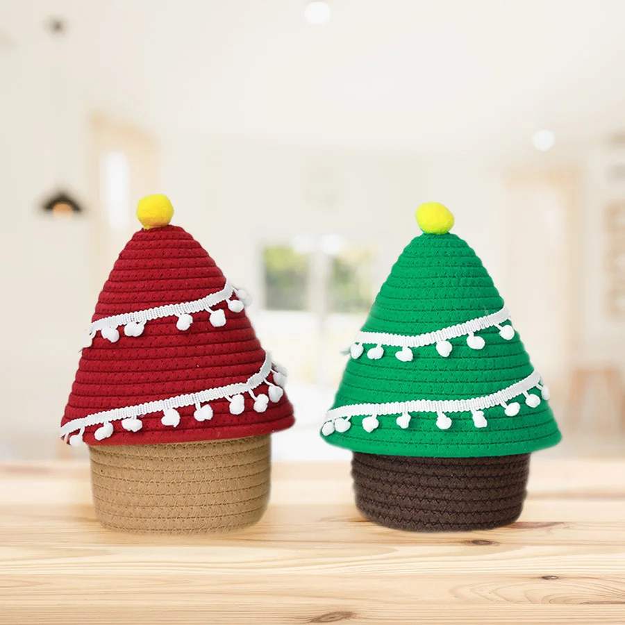 Woven Basket Cotton rope Handbag Eco-friendly cotton rope storage basket mini handbag christmas bag Home Furniture holiday