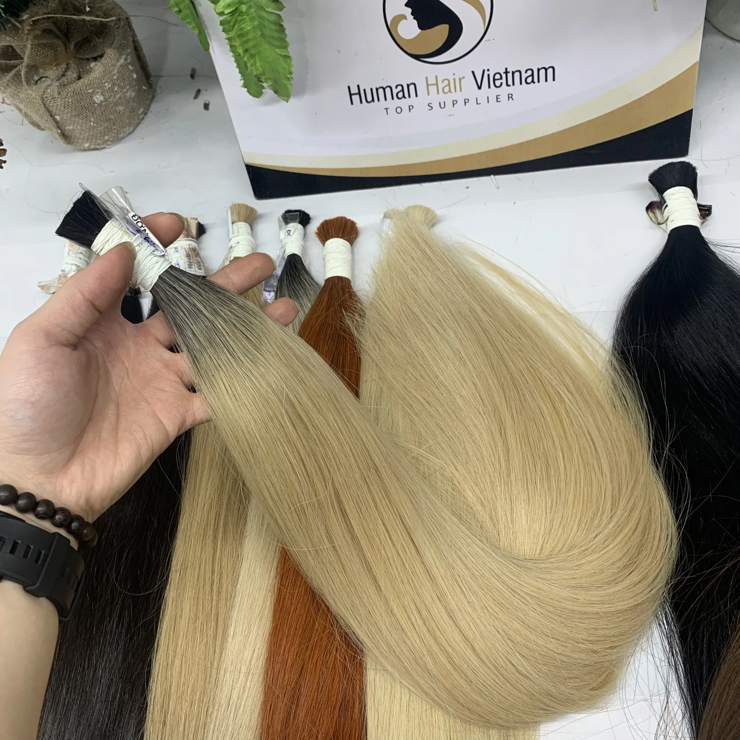 Pure 100% Remy High Quality Vietnam Virgin Cuticle Aligned Human Hair Extension Vendor Colored Bulk Hair