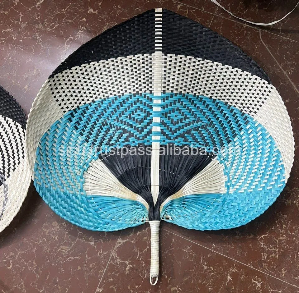 Color Bamboo Raffia Handheld Fan Summer Traditional Chinese Craft Palm Leaf Straw Cane Rattan Woven Hand Fans