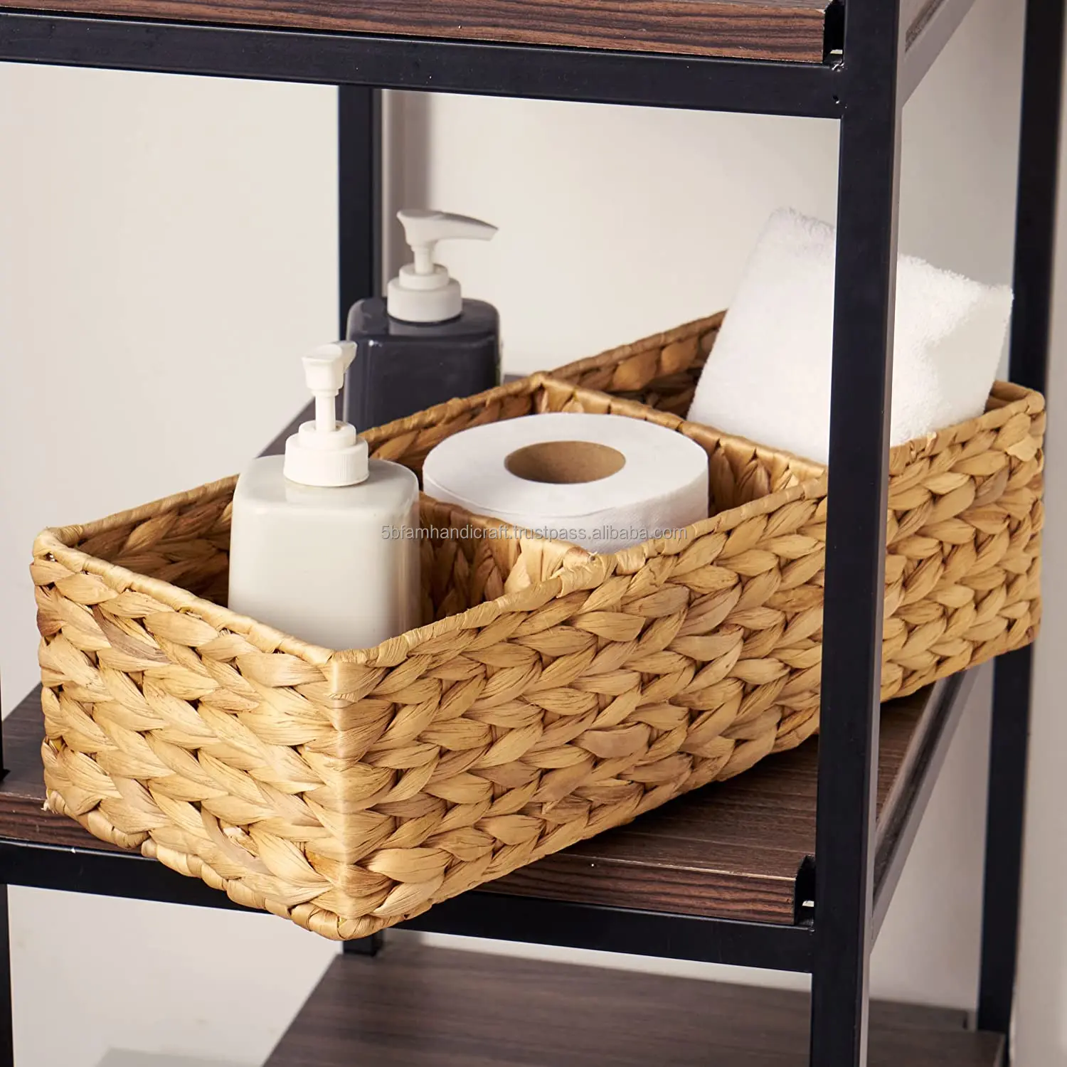 From Vietnam Wholesale Hand-Woven Water Hyacinth Storage Baskets With Divider Wicker Baskets for Shelves