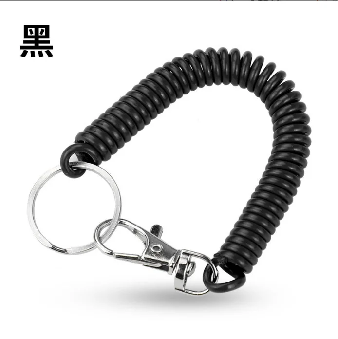 Fashion 2 Diameter Spiral Wrist Coil with metal Key Ring Coil Elastic Keychain Retractable Spring Coil Keychain