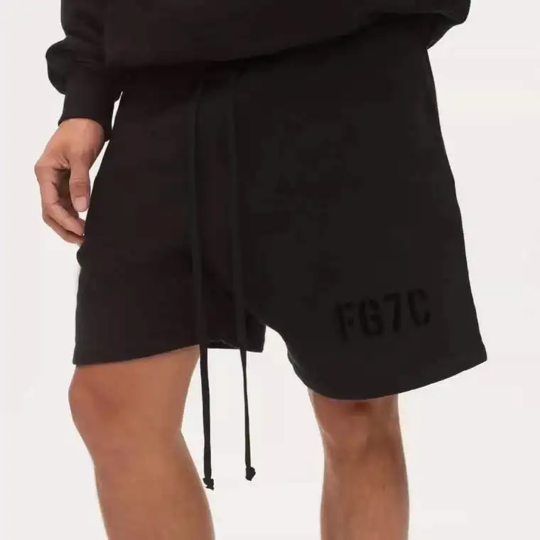 22ss High Street Bieber FOG Double Thread Flocked Letter Sweatpants Couple Hip Hop Loose Drawstring Shorts