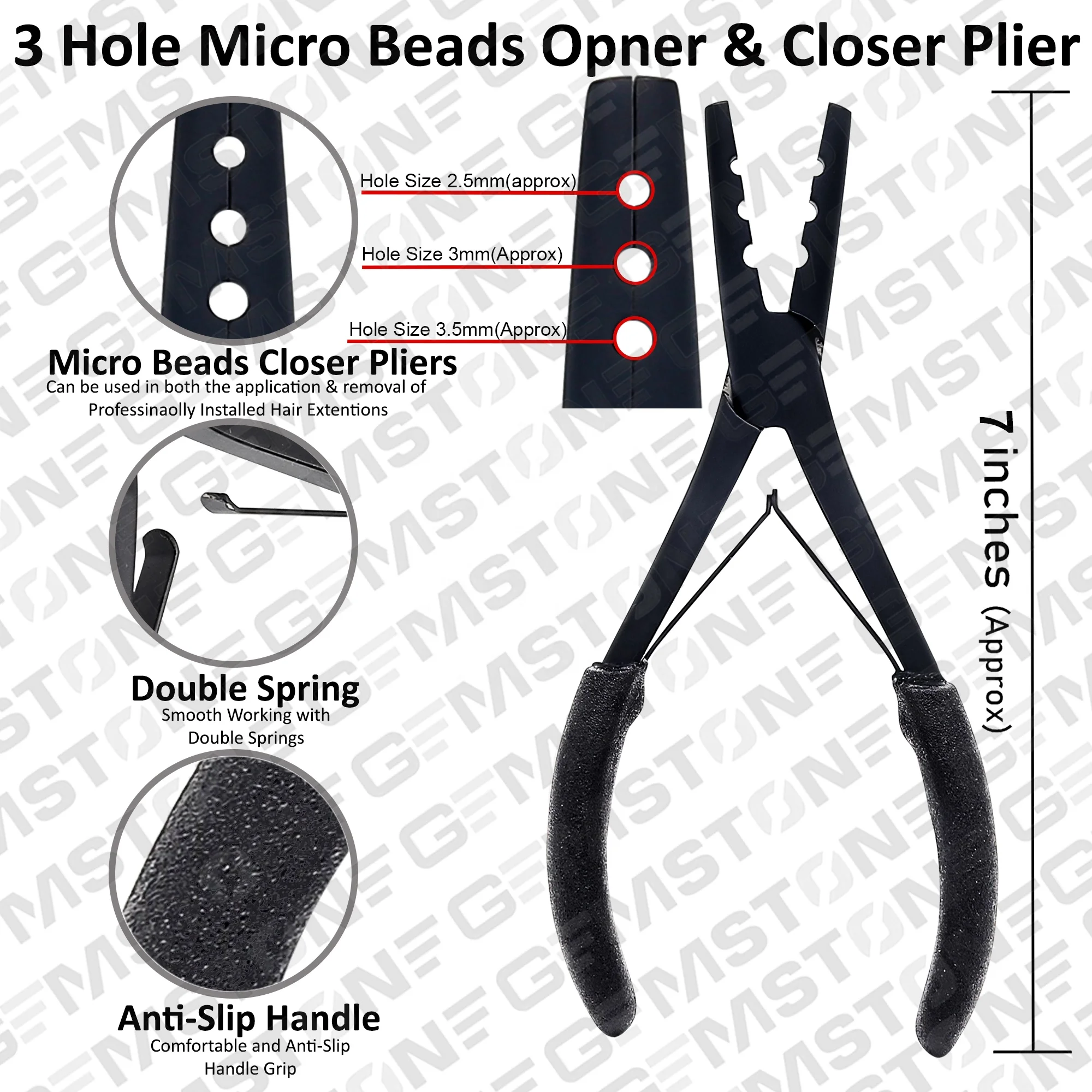 BLACK HAIR EXTENSIONS PLIERS TOOL KIT WITH HAIR SECTION CLIPS PULLING LOOP HOOK RING SCISSOR AND NEEDLES HAIR PARTING TOOLS KIT