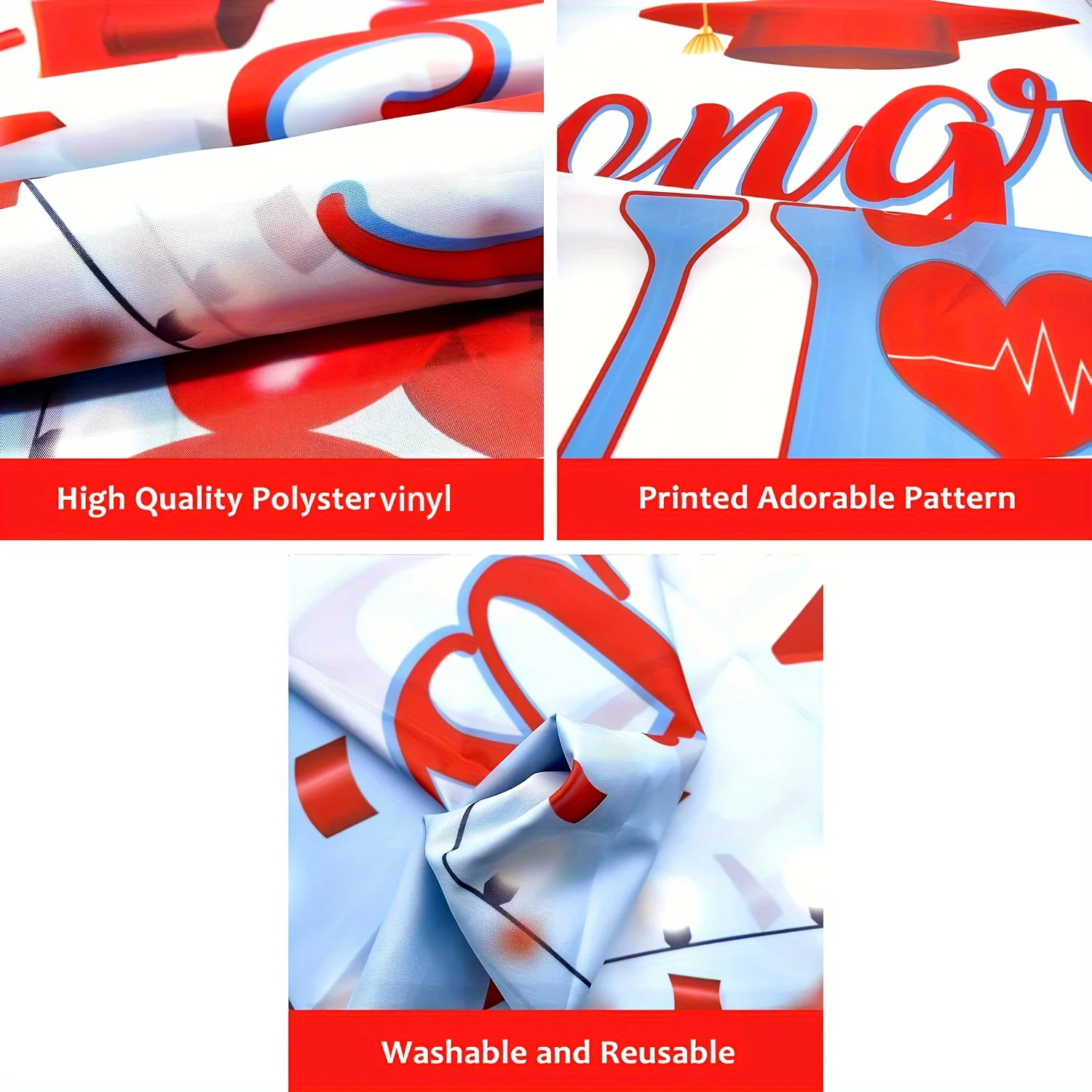 1pc Congrats Nurse Backdrop Red And Blue Nursing Graduation Party Supplies Nurse Graduation Decorations Class Of 2024