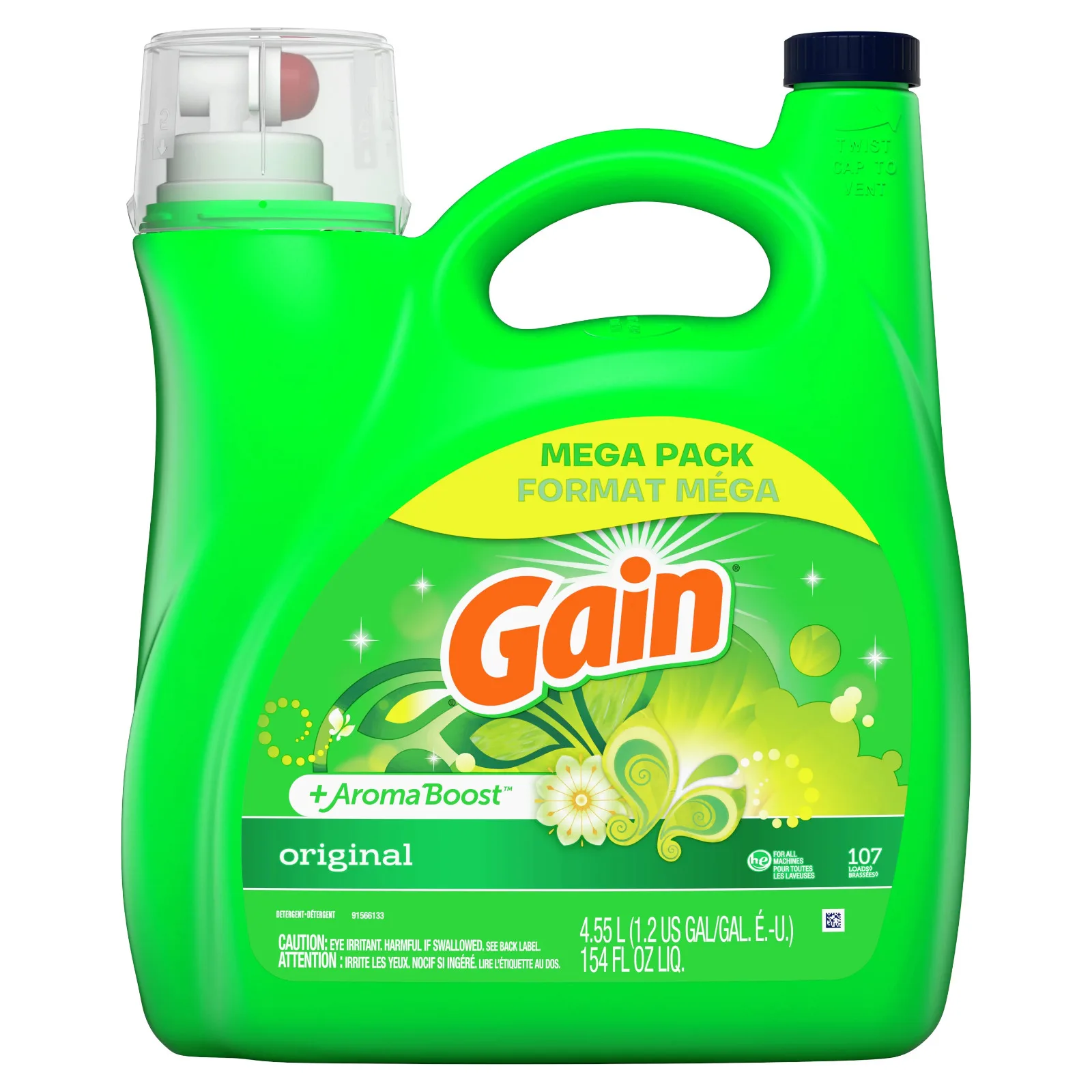 Жидкое моющее средство для стирки Gain + Aroma Boost оригинальный запах 107 нагрузок 154 жидких унций