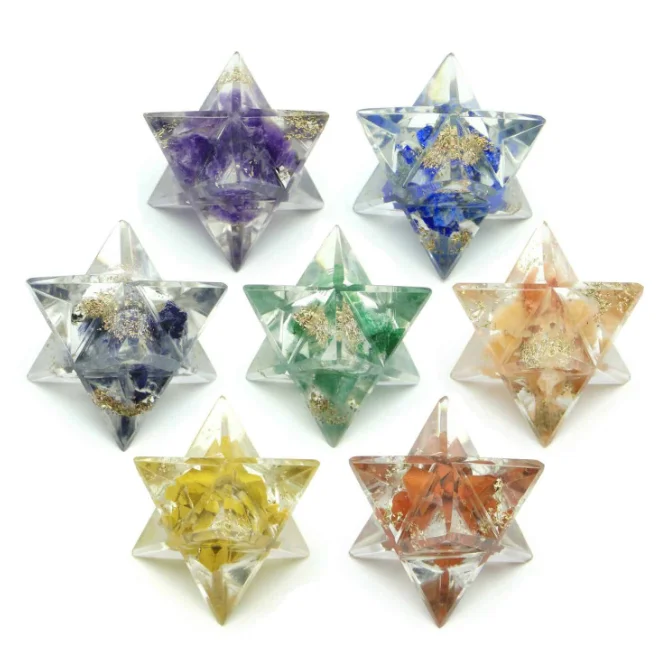 Оптовая продажа фэн-шуй ручной работы Меркаба звезды кристаллы и драгоценные камни оргонит с лечебными узорами для энергетической заживления