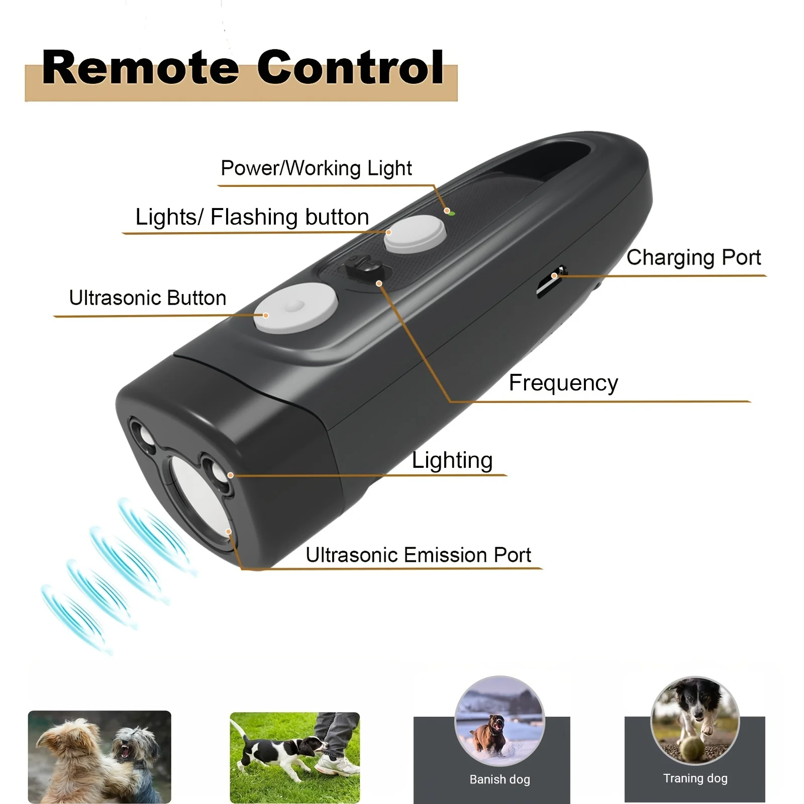 Relaxlines Handheld Deterrent No Bark Antibariking Device Ultrasonic Electronic Pet Dog Repeller for Small Medium Dogs