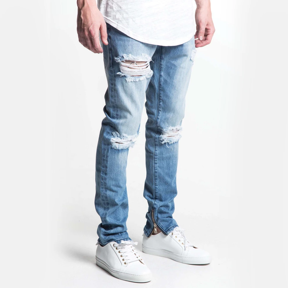 Mens Denim pants Distressed Straight Jeans Washed Slim Blue Man Jean True To Size Fashion Jeans For Men