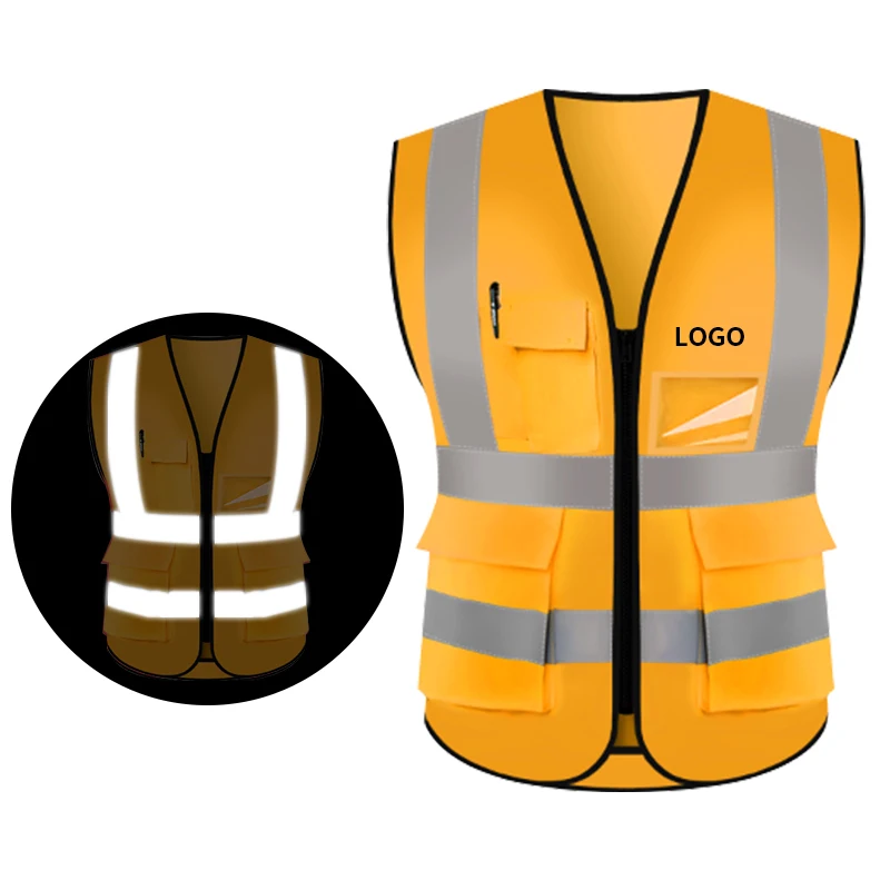 China Customized Logo High Visibility Reflective Road Safety Vest Worker Construction Electrical protective vest with Pockets