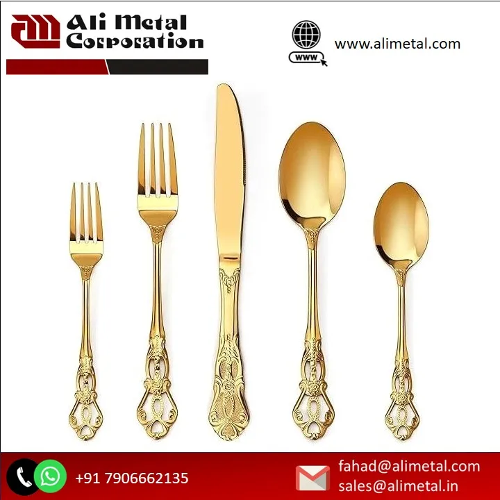 Indian Design Cutlery Shiny Finishing Design Tableware Metal Cutlery Set Indoor Dinnerware Metal Cutlery