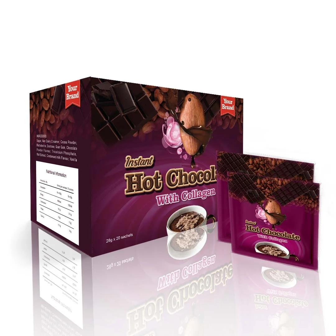 Malaysia Made OEM Hot Chocolate with Collagen Packaging ODM Healthy Product Using Marine Collagen Halal GMP Manufacturer HACCP