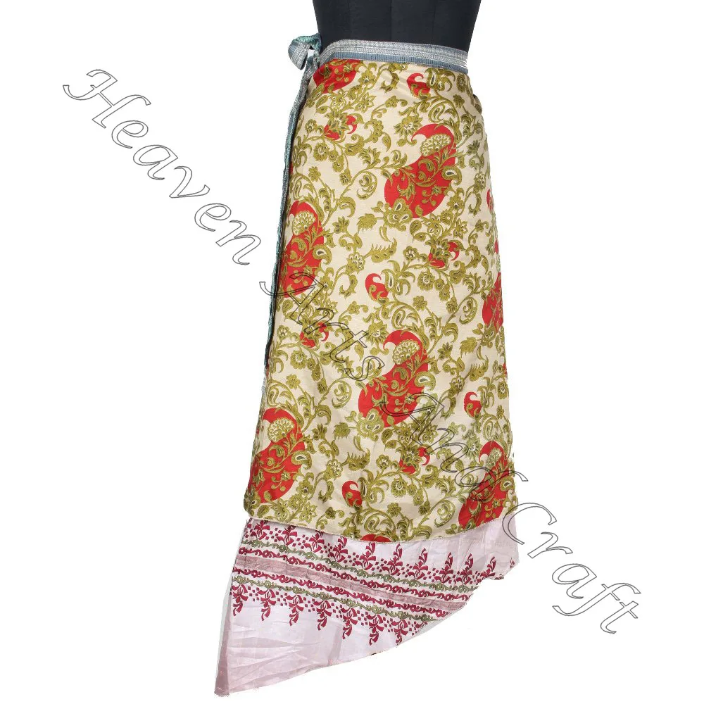 New Long Length Wrap Skirt Wholesale Vintage 2 Layer Magic Wrap Hippi Sari Silk reversible vintage silk magic 38inch length wrap