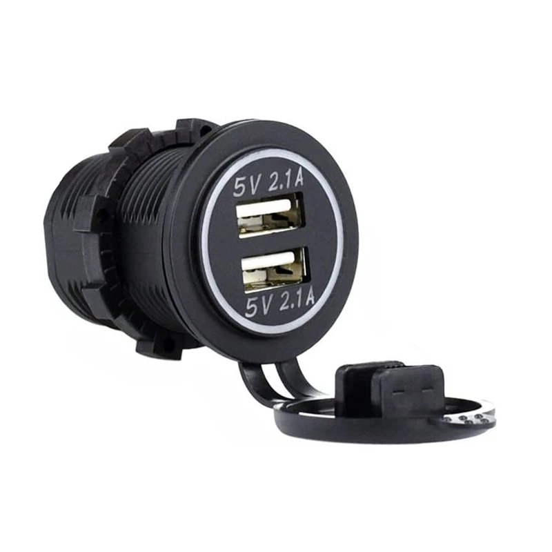 marine rv motorhome waterproof motorcycle usb charger car socket 5v 2.1a output dual port usb bus charger 12 24v