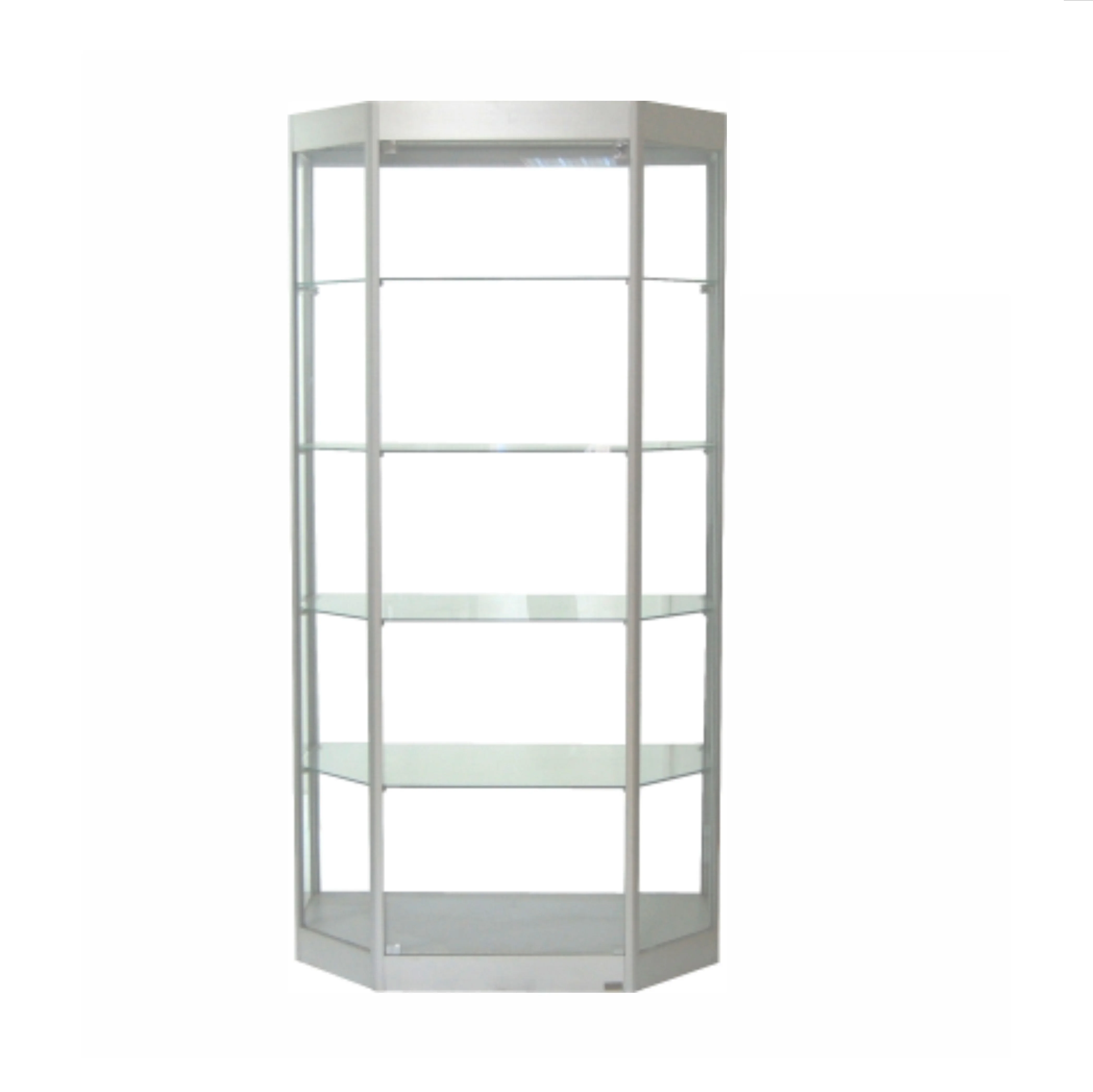 Modern Design Geometric Free Standing Hexagonal Tower Glass Display Cabinets , Aluminum Frame Corner Glass Vitrines