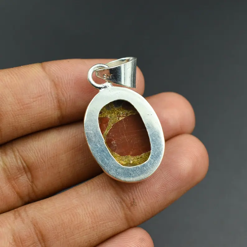 Red Jasper Gemstone 925 Sterling Silver Plated Pendant Handmade  Gift For Bridal women 4018