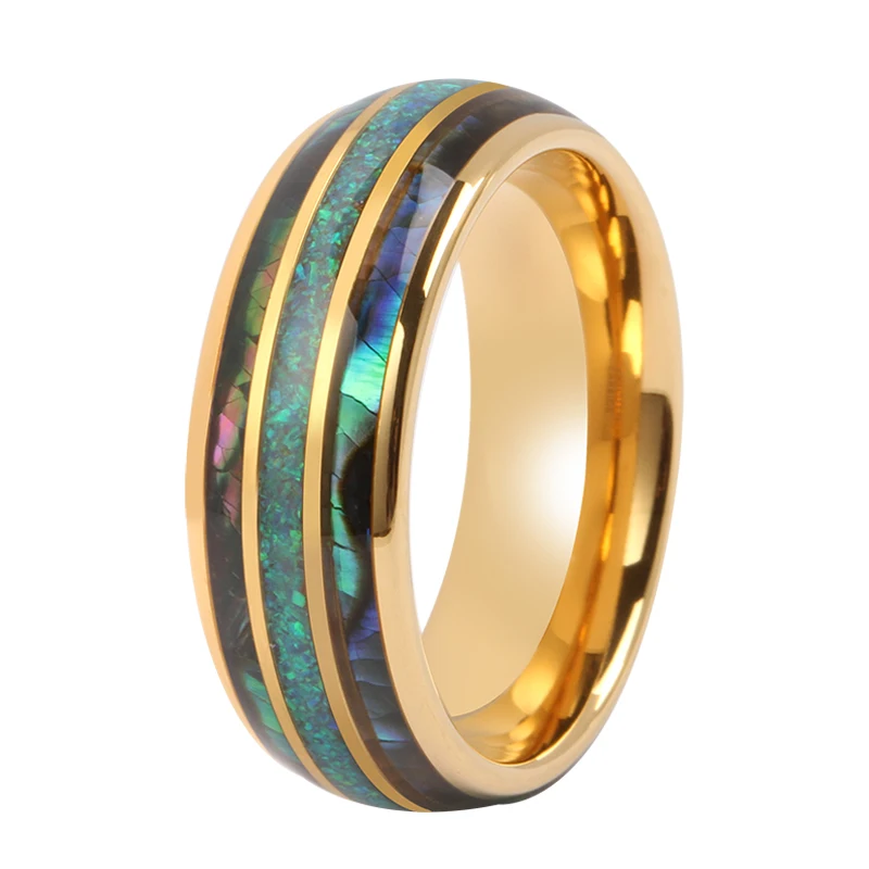 ring Tungsten Manufacturer Custom man colored shells inlay Wood Opal anillos hombre fine Jewellery Tungsten carbide ring for men
