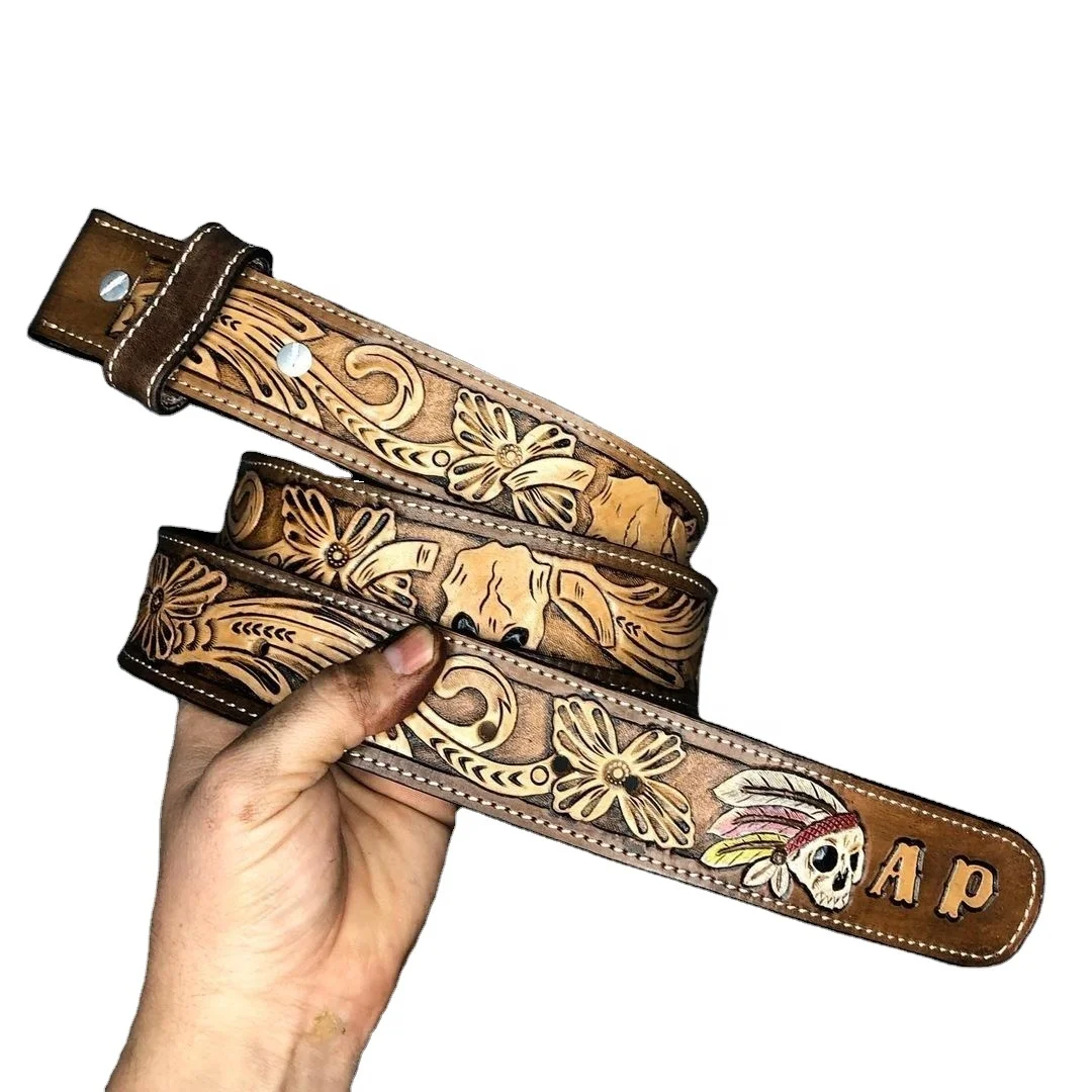 Best Quality 100%  Cow Leather Western Cowboy Belt With Floral Embossed Design Top Manufacturer For Men & Women
