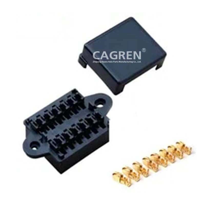 Car Ship 12 Way Chip Fuse Block Bracket BX2122 With Cover + 12 Blade Fuse Block Multicolor and terminal