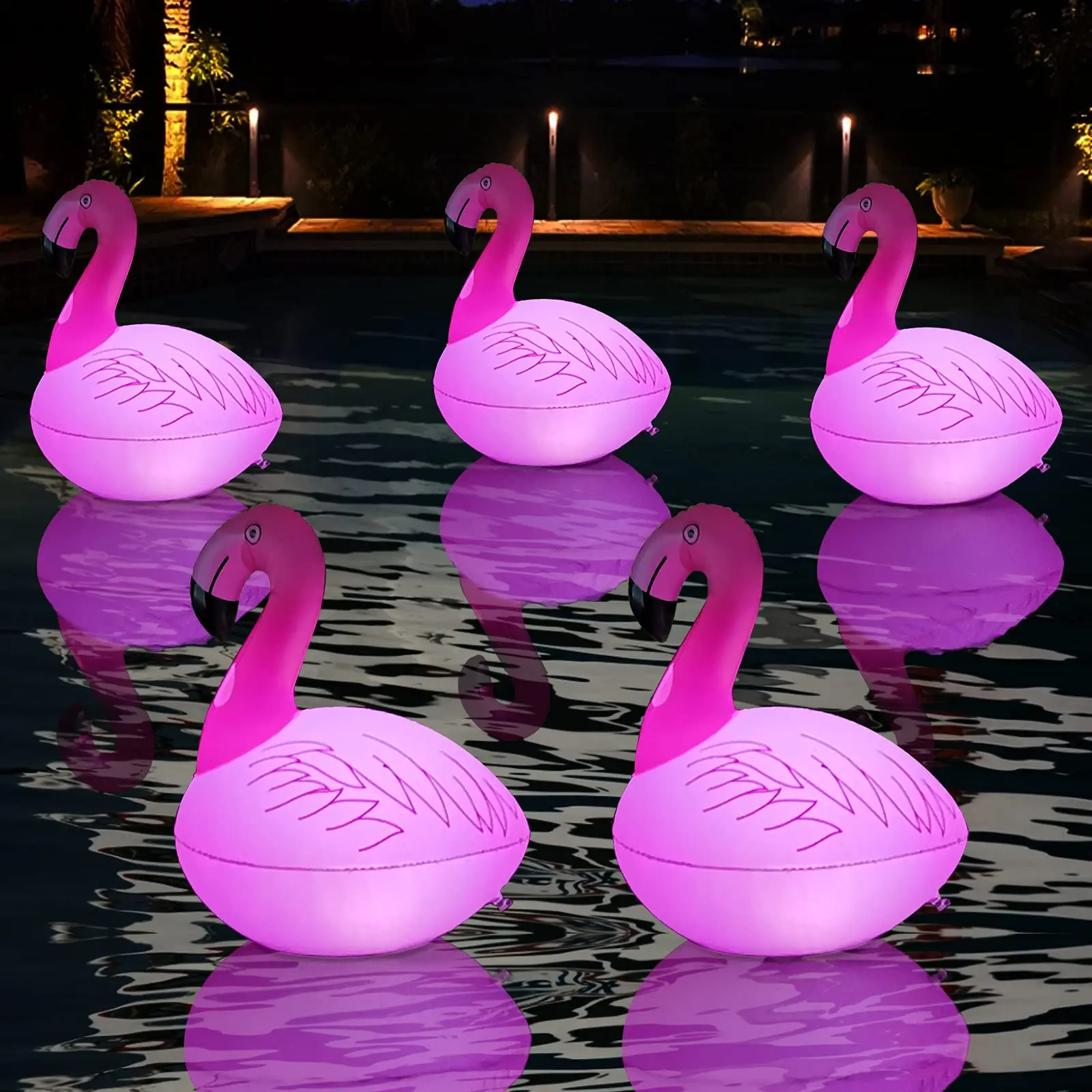 2024 Factory Hot Sale Inflatable Pink Flamingo Waterproof Garden Floating Solar Pool Lights