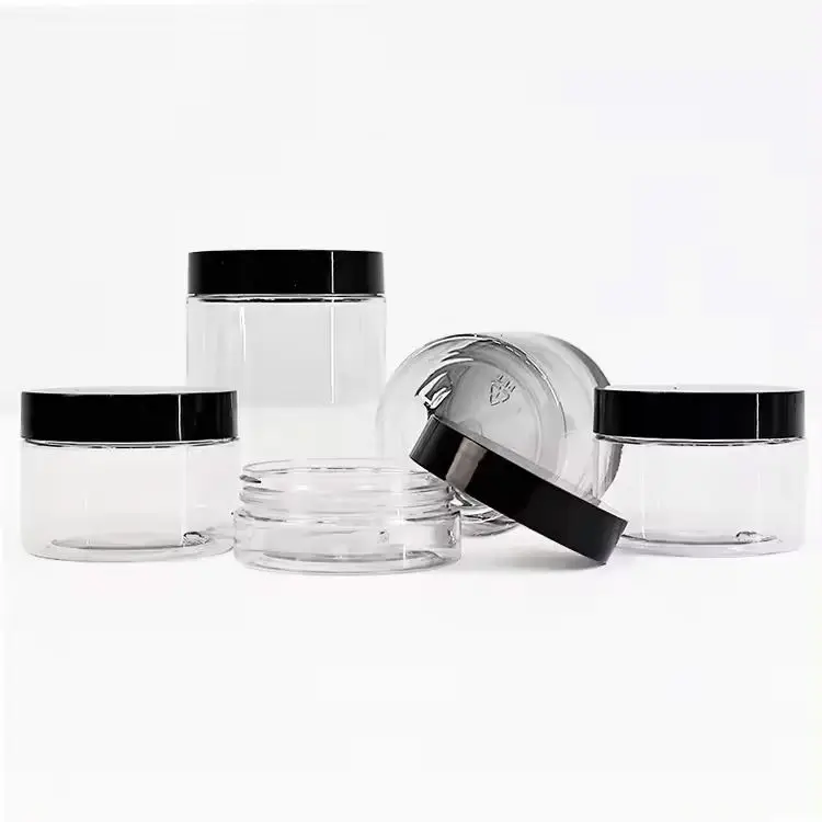 Stock 5g 10g 20g 1oz 4oz 8oz  Acrylic Thicken Bottom Transparent Empty Cosmetic Plastic Jars With Lids