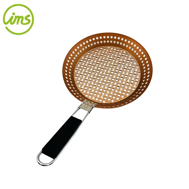Customized Logo Round BBQ Grilling Pan With Removable able Handle