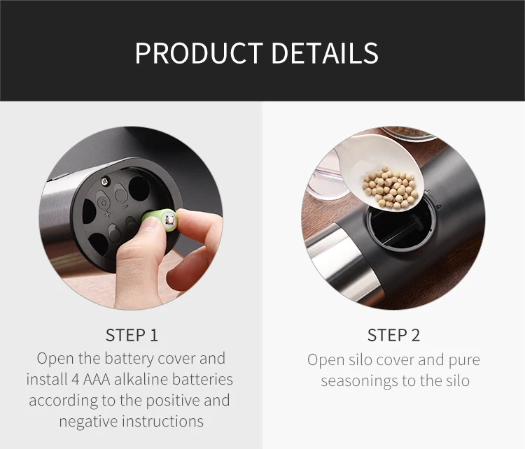 Premium Adjustable Pepper Sea Salt Grinder Manual Kitchen Electric Spice Mill Set for 2