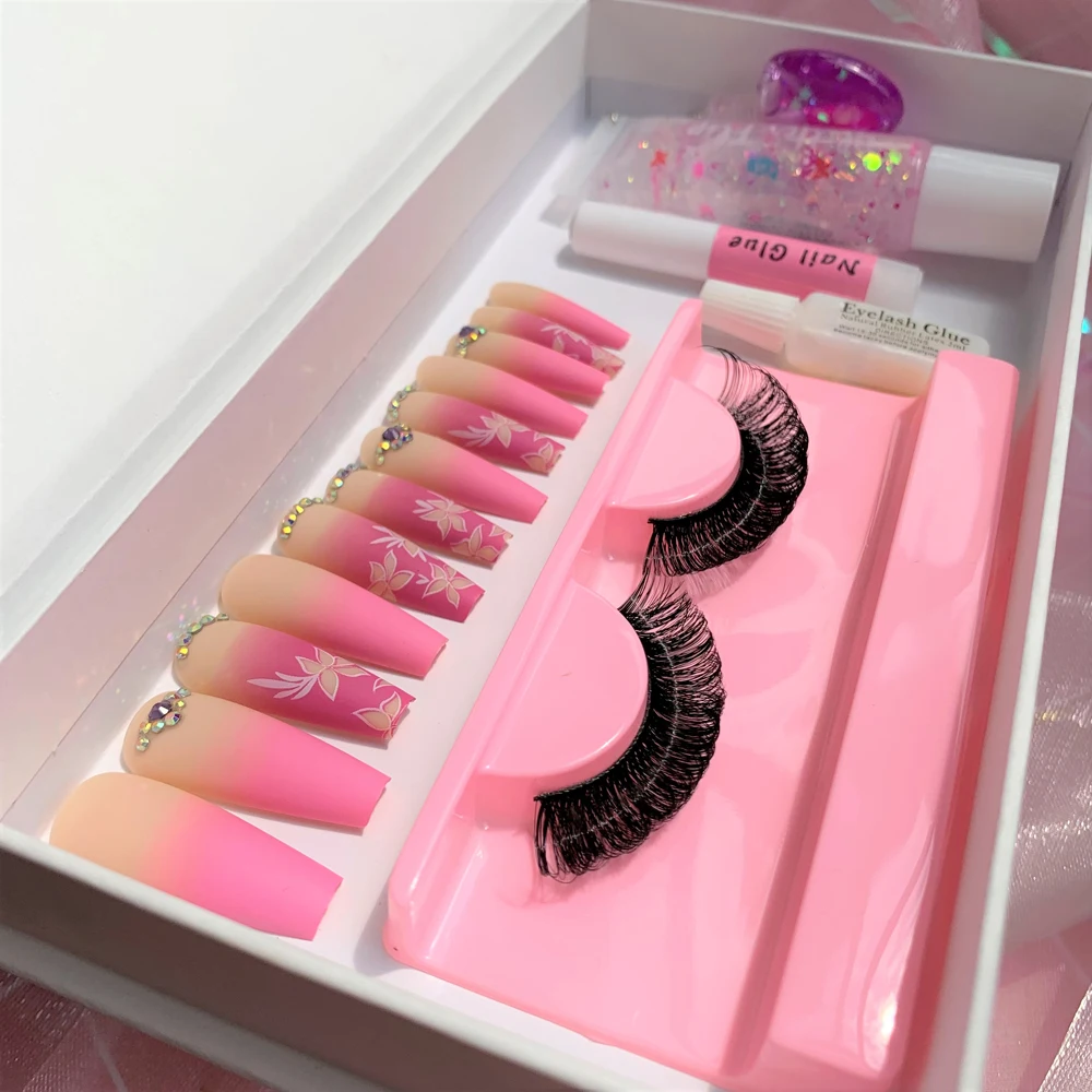 Набор для наращивания ногтей и ресниц в коробке, оптовая продажа, набор норковых ресниц для дизайна ногтей