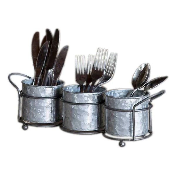 Decorative Utensils Holder for Forks Knife & Spoons Metal Utensil Holder Silverware Organizer Galvanized Caddy