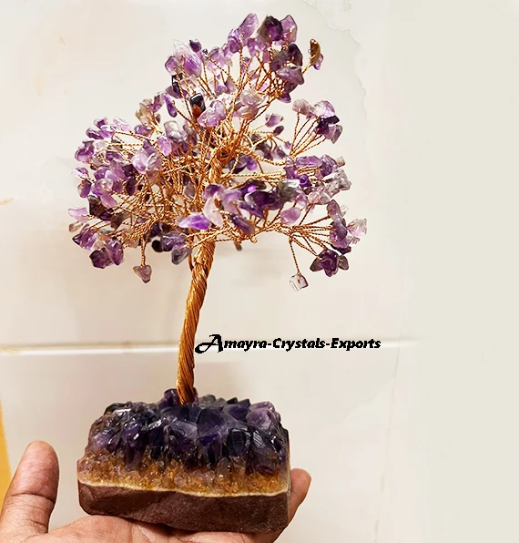 Handmade Gemstone Chakra Stone Trees With Rose Quartz Base Natural Agate trees for Gifts Buy From Amayra crystals Exports India