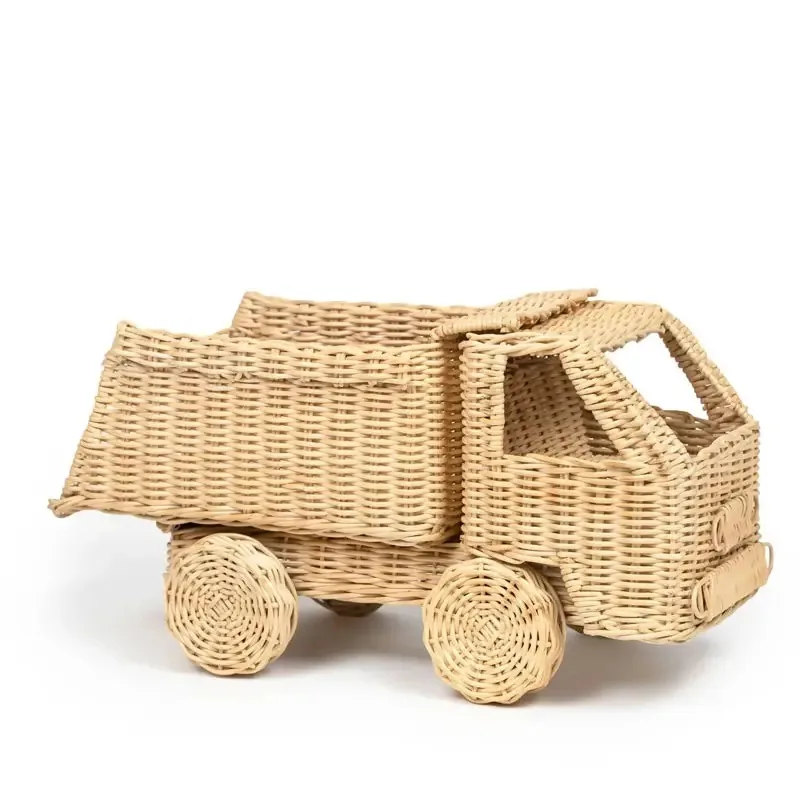 Rattan Car Toy Dump Truck Toy Rattan Baskets Natural Toys Birthday Gift Pretend Play Vietnam Manufactures FBA Amazon