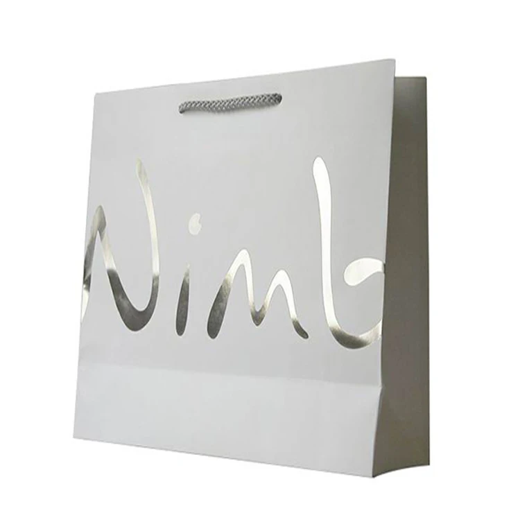 Customized logo white printed promotional paper foiled beachwear clothes packaging shopping bags with brand name