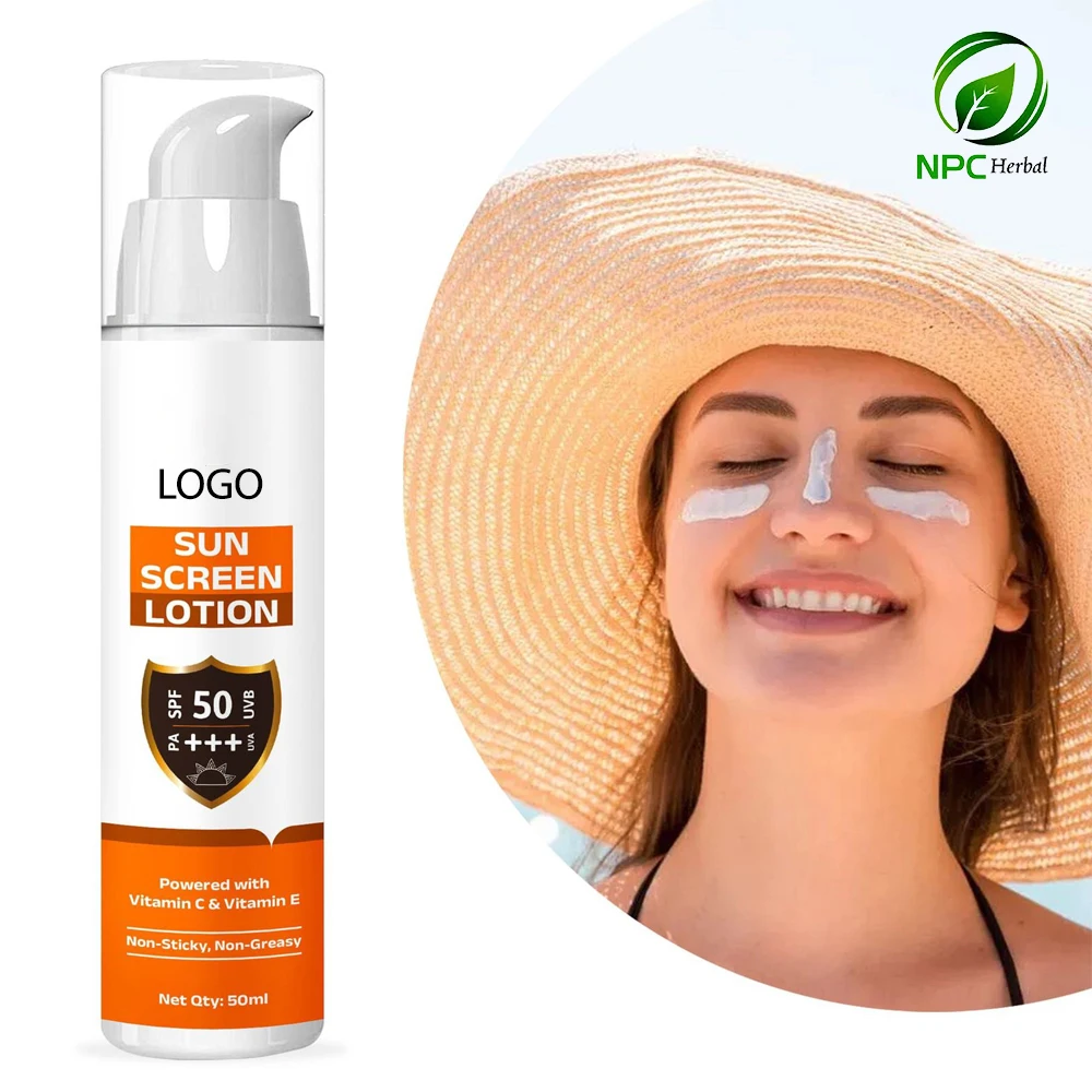 50 мл широкий спектр солнцезащитный лосьон SPF50 + УФ-защита для лица и тела с натуральными ингредиентами Оптовая цена логотип на заказ