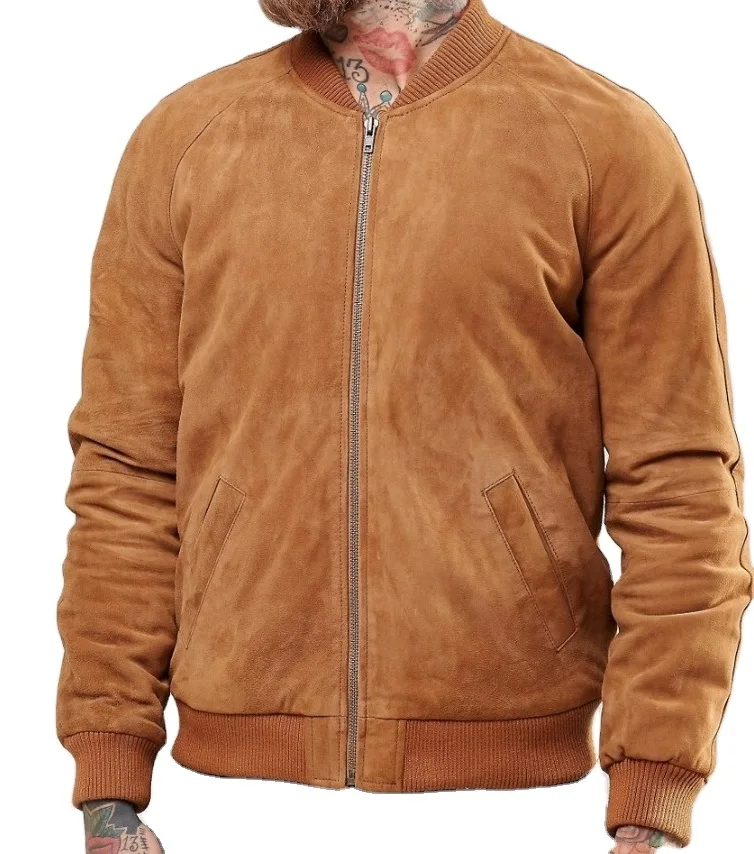 OEM Custom Stand collar distressed leather jacket/Waxed sheep leather vintage jacket/Fitted mens holes leather jacket brown