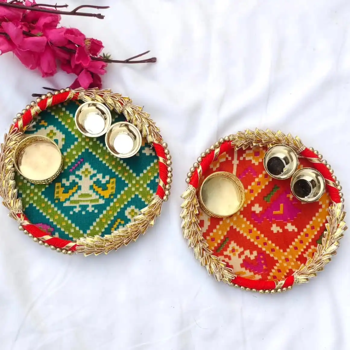 Красивая деревянная тарелка Haldi kumkum Tilak и Pooja Thali для индийского фестиваля diwali rakhi bhai doj, лучшее качество
