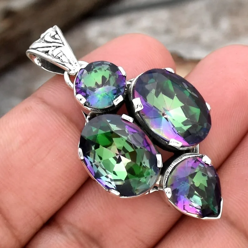 New Year Special Gift Rainbow Mystic Topaz Wedding Gift for love 925 Sterling Silver Gemstone Necklace Perfect With 925 Stamp